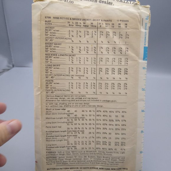 Vintage Sewing PATTERN Butterick 6799, Misses 1971 Jacket Skirt and Pants - Picture 2 of 2